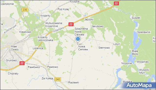 mapa Nowa Cerkiew, Nowa Cerkiew gmina Chojnice na mapie Targeo